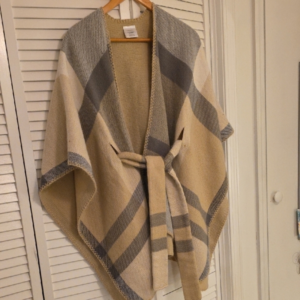 Plaid Beige and Gray Shawl Wrap